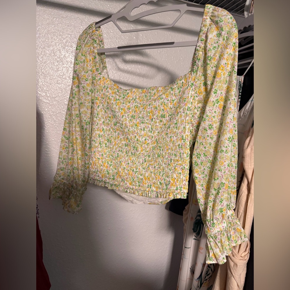 Lost + Wander Floral Wrap Blouse in Yellow and Green - Picture 2 of 5